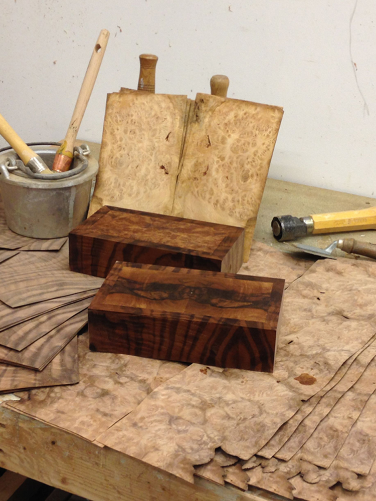 Walnut veneered boxes